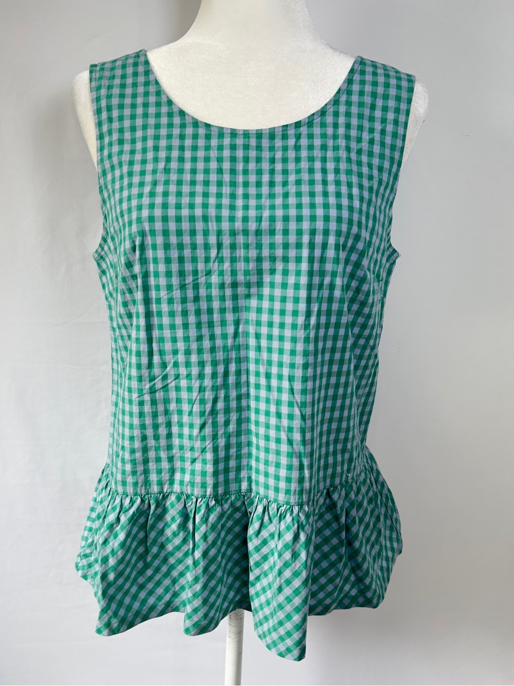 J.Crew Factory Green Gingham Bow Back Peplum Tank Top Womens Small Cottagecore